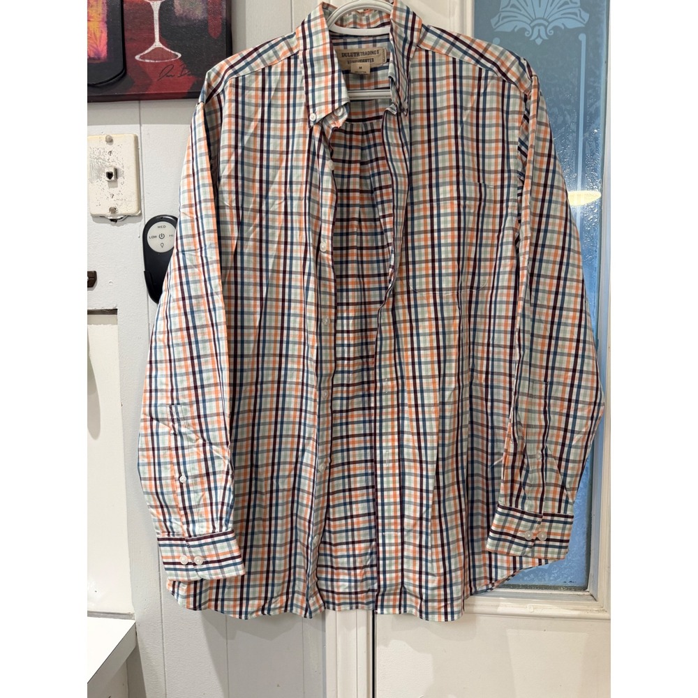 Duluth Trading Co Wrinklefighter Shirt Mens Medium Plaid Long Sleeve Relaxed Fit
